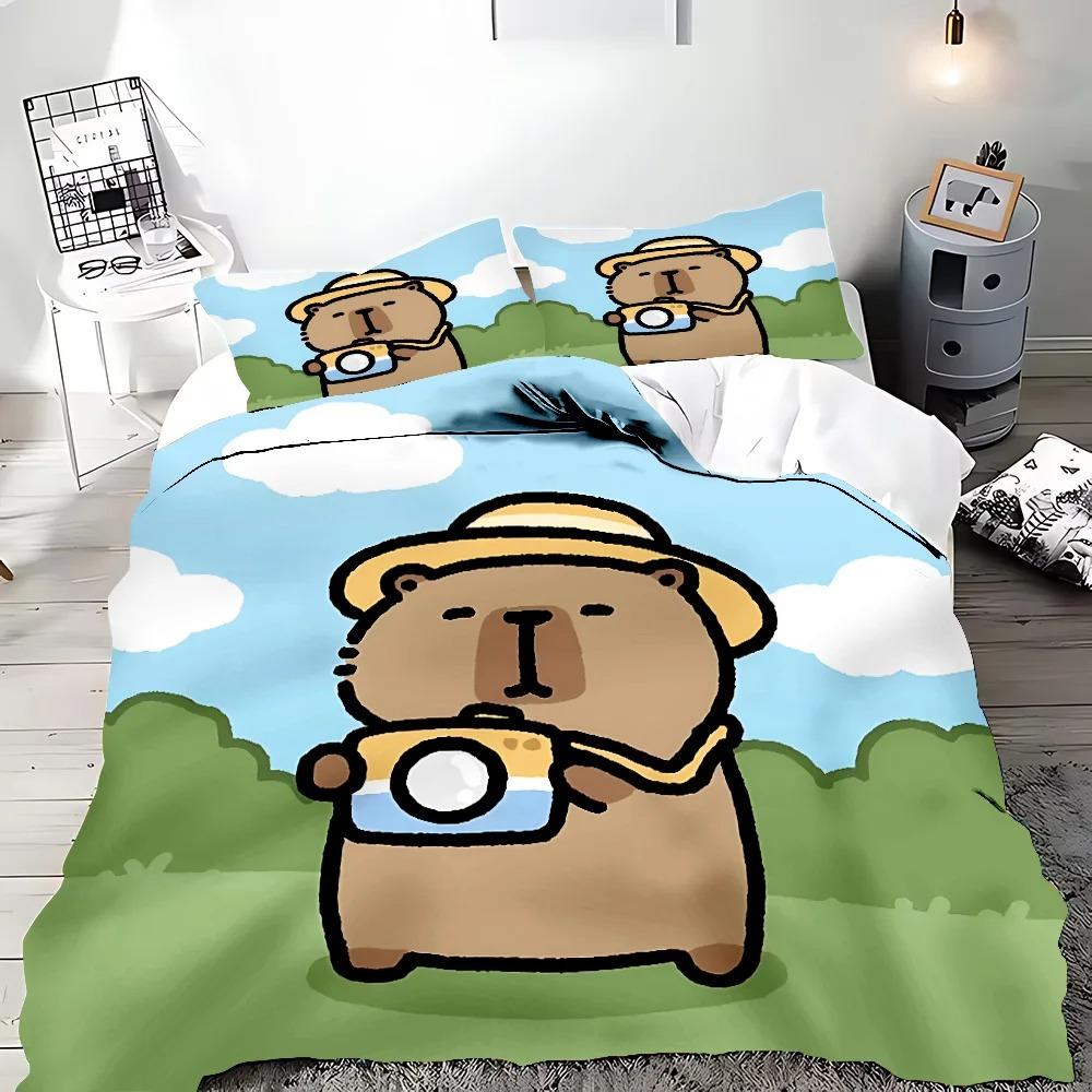 2 Cute Cartoon Capybara 3D Printed Duvet Case Pillowcase Bedding Set Twin Full Queen King Size for Bedroom Decor