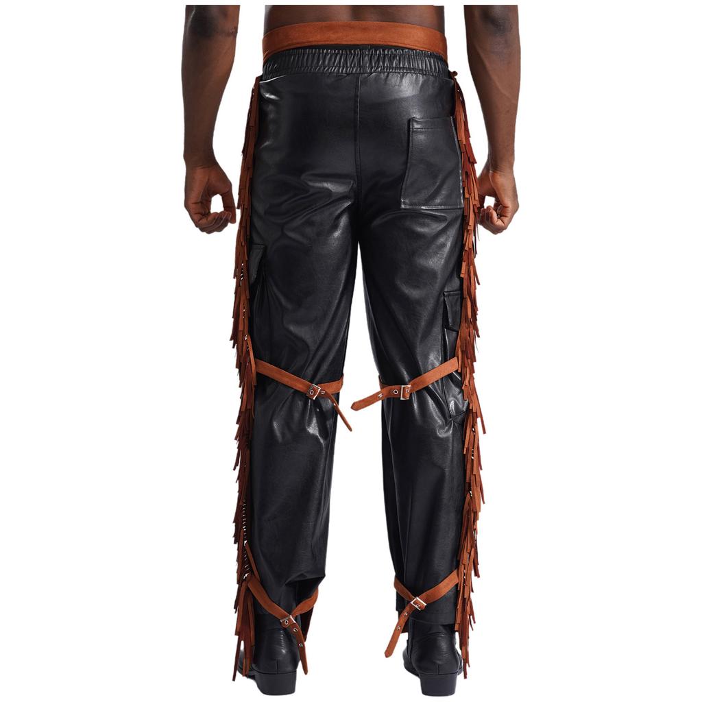 Мужские ковбойские брюки из замши с бахромой и открытым шаговым швом для костюмированной вечеринки на Хэллоуин