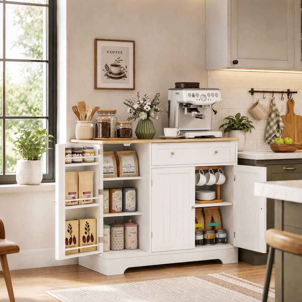 Buffet Cuisine Storage Cabinet With 3 Doors Drawer Door Shelves And Adjustable Shelf 105x40x83cm White
