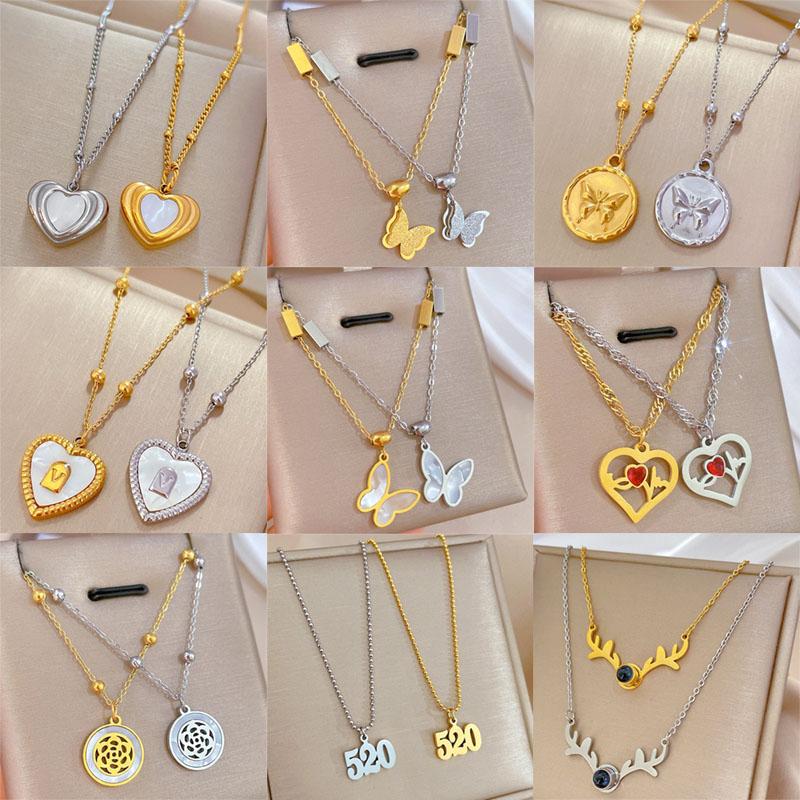 Light Luxury Butterfly Heart Zircon Pendant Necklace Stainless Steel Trendy Geometric Choker Jewelry Party Gifts For Women Girls