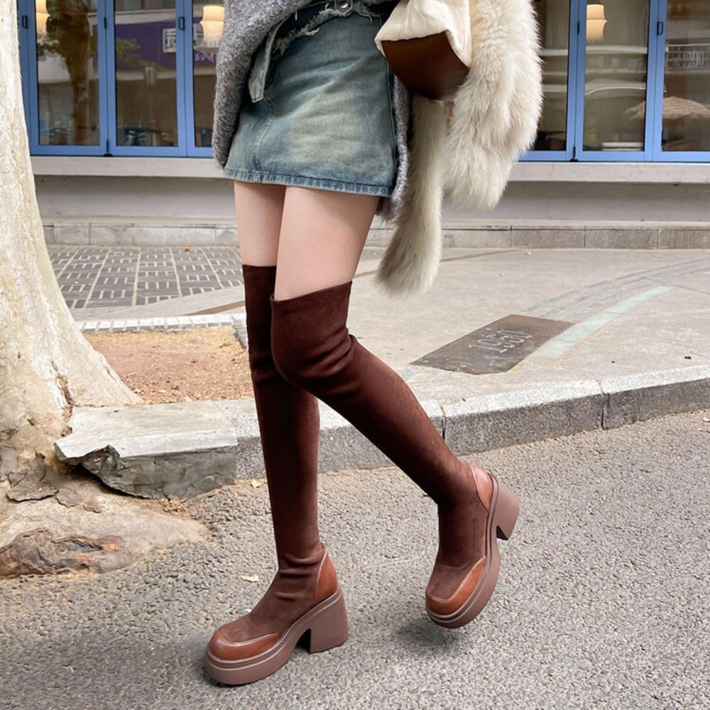 Сапоги выше колена, сапоги выше колена, женские сапоги на толстой подошве, модные сапоги на высоком каблуке, эластичные сапоги Botas De Mujer