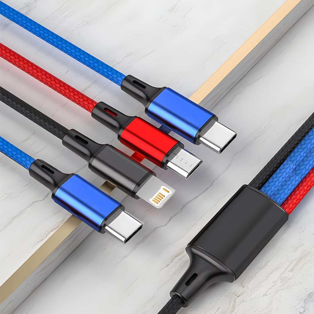 4 в 1/3 в 1 Micro USB Type C кабель для быстрой зарядки 3A телефонный кабель для передачи данных для iPhone 15 14 Xiaomi Huawei USB C