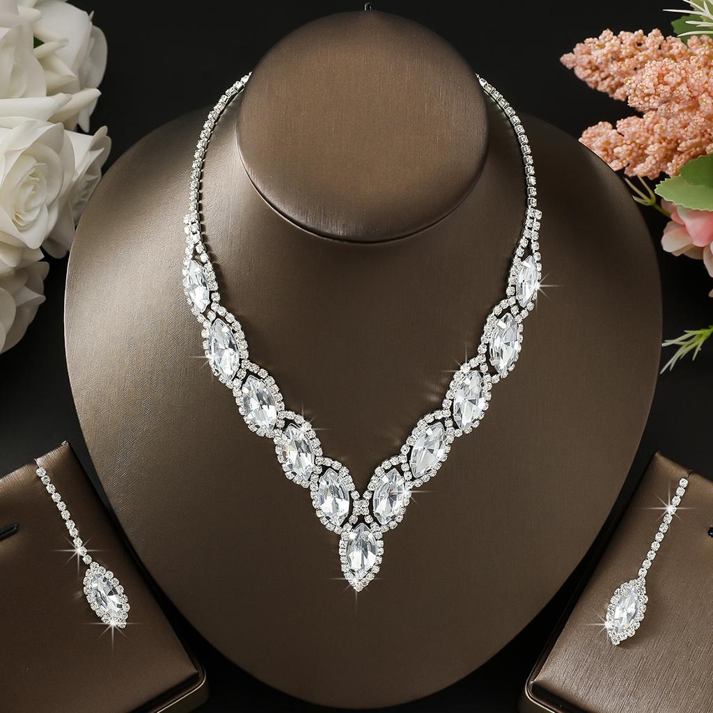 3 предмета Женский модный набор каплевидных ожерелий и серег с цирконами, подходит для свадьбы, вечеринки, фестиваля, подарки