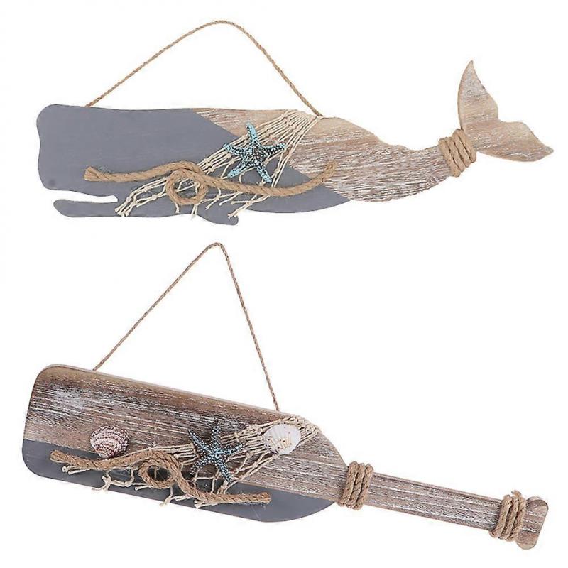 Grey Wooden Pendant for Ocean Style Hanging Decor 2Pcs Wall Ornaments