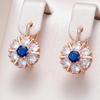 Blue White Zircon Round Classic Women Earrings Fashion Daily Accessories Sparkling Jewelry Gifts