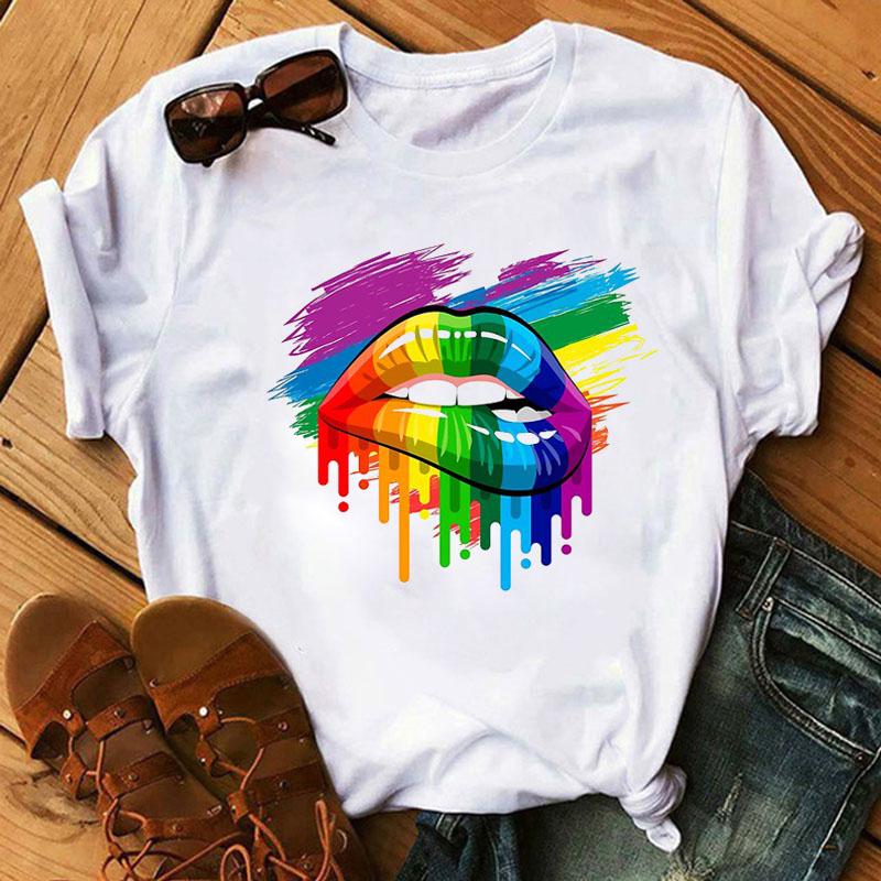 Unisex Tops Oneck Sexy Black Tees Kiss Lip Funny Summer Female Soft T Shirt Lips Watercolor Graphic T Shirt Top