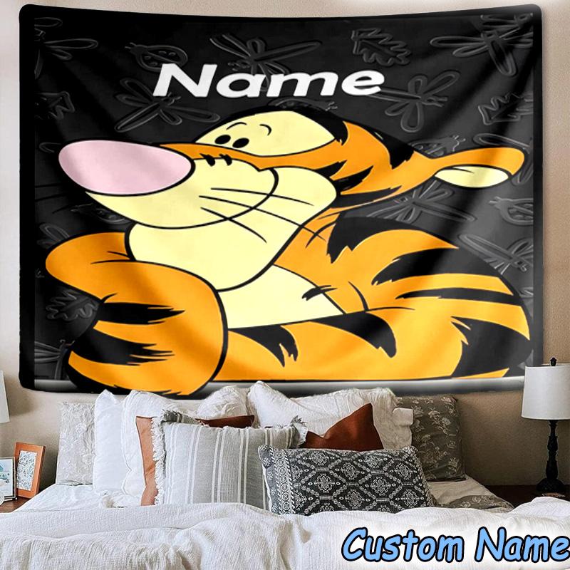 Custom Name Tapestry Cartoon Tiger Tapestry Room Decoration Wall Hanging for Living Room Bedroom, dormitory, Birthday and Christmas gifts