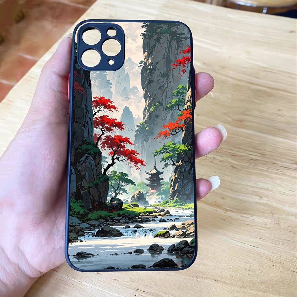 Ударопрочный чехол для iPhone X XR XS 11 12 13 14 15 16 pro Mini MAX с рисунком пейзажа, прозрачный, матовый