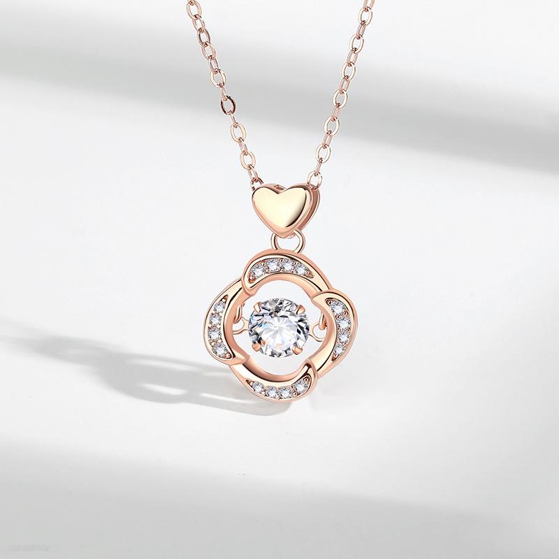 Ожерелье из чистого серебра S999 с четырьмя листами клевера на удачу, модная универсальная цепочка на ключицу в форме сердца с бриллиантом