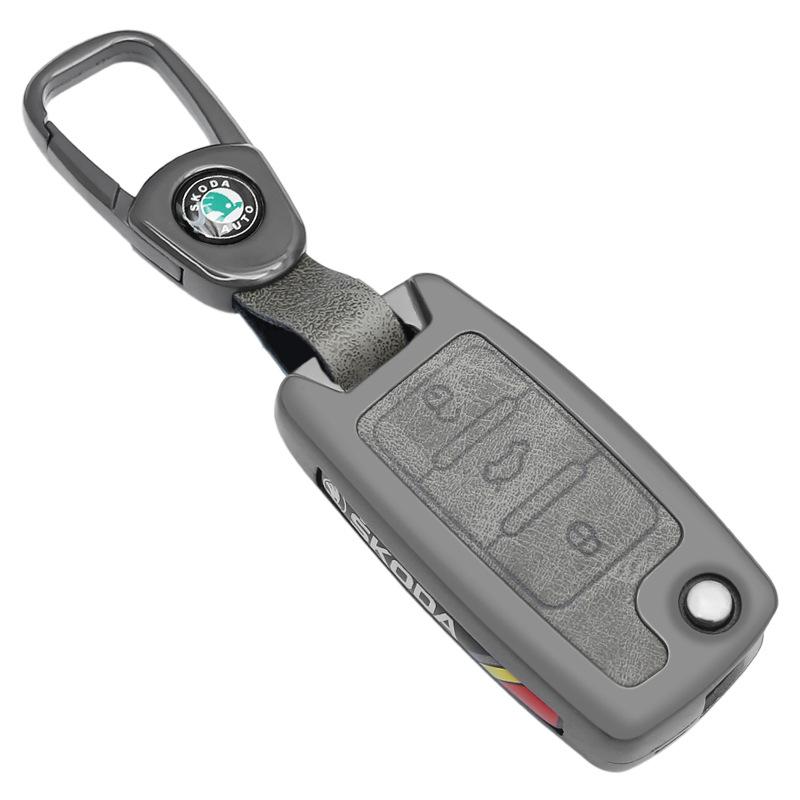 Zinc Alloy Leather Car Flip Remote Key Case Cover Protector Shell Bag For Skoda Yeti Superb Rapid Octavia Keychain Accessories EH4