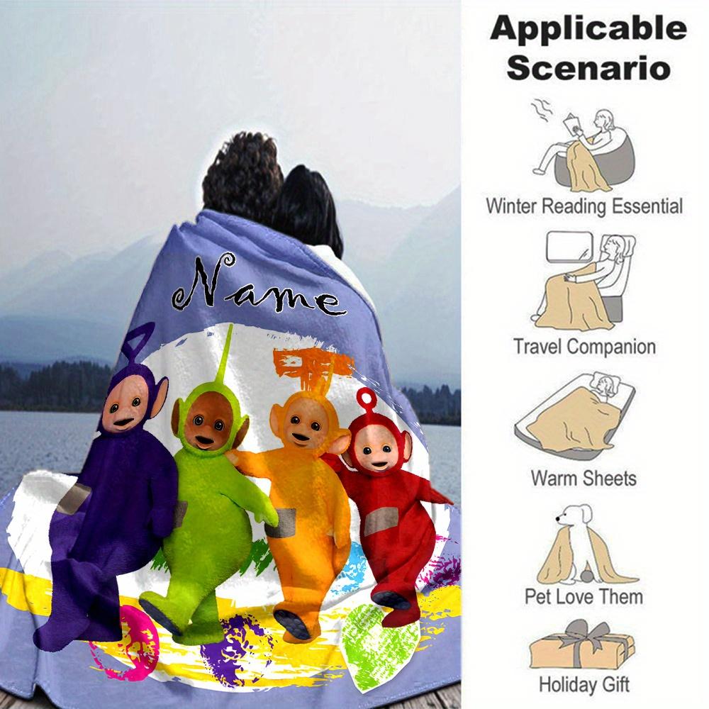 Teletubbies Purple Green Orange Red Characters Cartoon Print Blanket Personalized Name Soft Lightweight Versatile Suitable For Sofa Bed Picnic Office