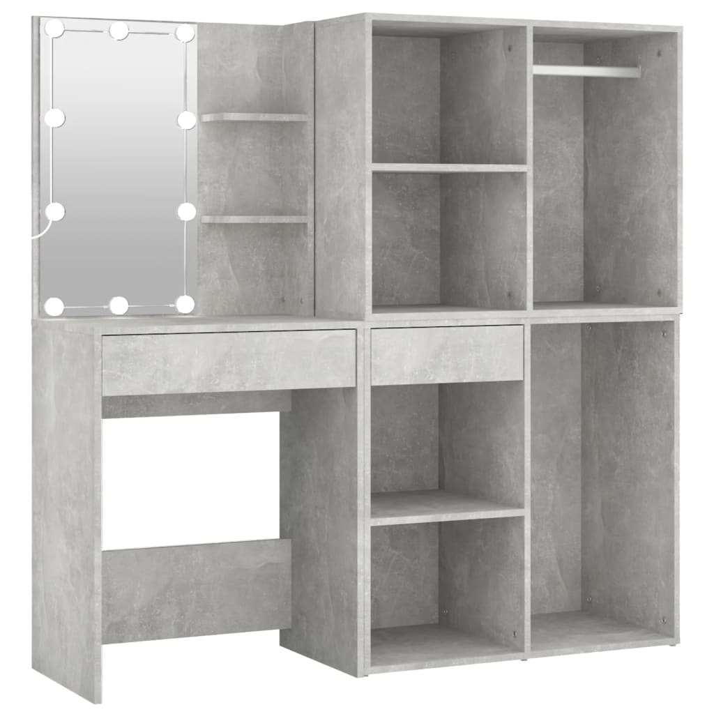 LED Vanity Table with 2 Cabinets Concrete Grey Engineered Wood