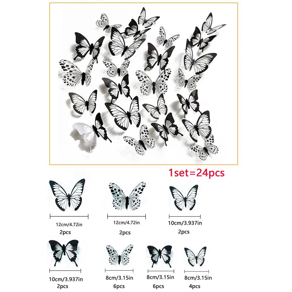 Black White 3D Butterfly Wall Stickers Wedding Decoration Bedroom Living Room Home Decor Butterflies Decals Decals