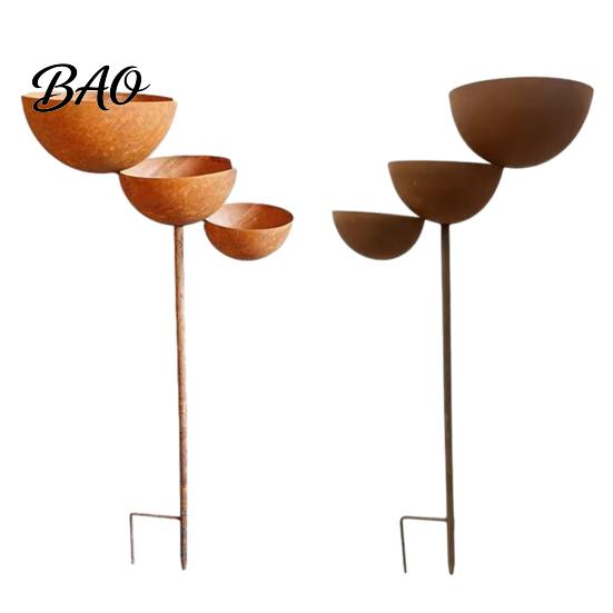 Metal Bird Feeder Stake 3 Tiered Cascading Rain Catcher Bath, Garden Water Stable Post Bowl Feeder, Outdoor Pollinator Watering Station for