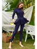 Solid Color Full Coverage Long Sleeve Surfer Sunsuit - Conservative One-Piece Arabic Swimsuit