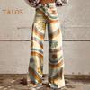 Women Casual Trousers Colorful 3D Floral Printing Flared Leg High Waist Plus Size Jeans Button Zipper Closure with Pockets Lojng Pants for Dating