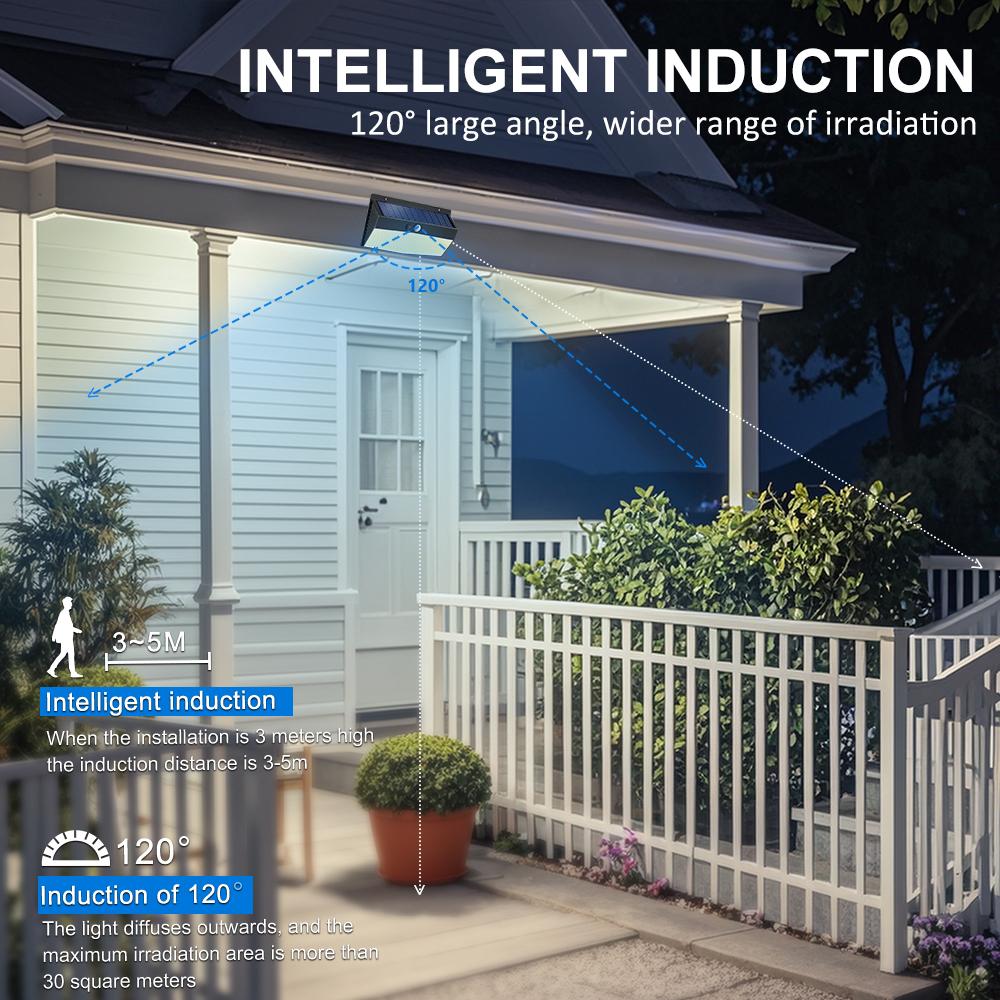 368 LED Solar Lights Outdoor Motion Sensor Solar Fence Lights 3 Modes Wall Light Waterproof Bright Solar Security Light Garage