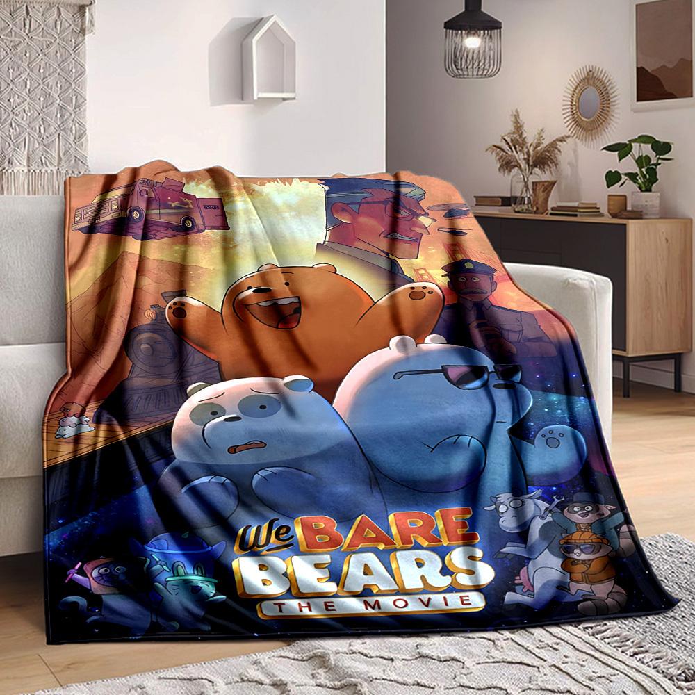 1 шт. Плед We Bare Bears с уютным принтом, легкий, теплый, фланелевый плед для дивана, кровати, гостиной