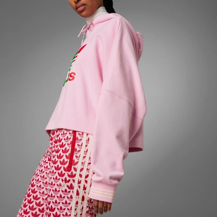 Adidas Originals SS23 Adicolor Серия Ретро 70-х Худи с длинным рукавом и принтом с логотипом-буквой Женское худи Розовый IK7863