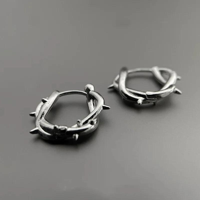 Punk Hiphop Thorn Trendy Hoop Earrings for Man Women Classic Piercing Ear Cartilage Tragus Simple Huggie Hoop Rock Zircon Gift