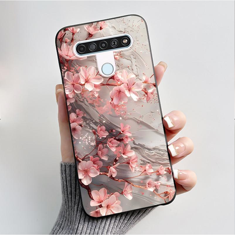 For LG Q61 LM-Q630N Slim Black Soft Silicone Case Luxury Fashion Flower Butterfly Painted Cover for LG K61 Q61 Q 61 Phone Casing