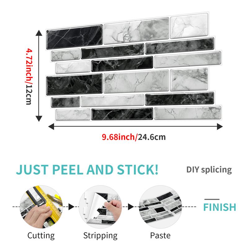 12 Pcs Self Adhesive Tile Sticker Waterproof PVC Marble Pattern Peel And Stick Panels Bathroom Kitchen Backsplash Wall Decals