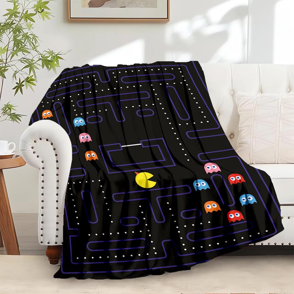 1pc Pac-Man,Maze,GhostsDigital Print Fleece Blanket - Contemporary Style, Suitable for All Seasons, Perfect for Home, Travel, or Camping - M