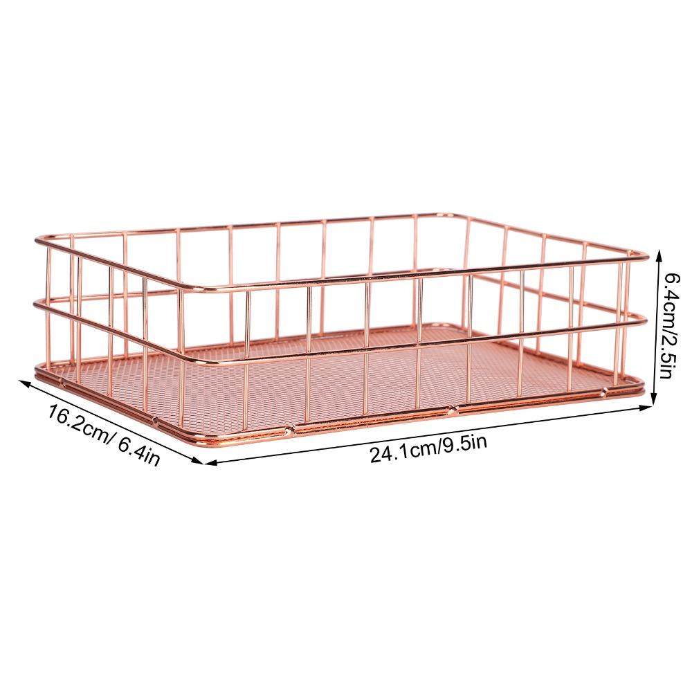 Rose Gold Desktop Organization Basket Iron Grid Wire Storage Organizer Home Office