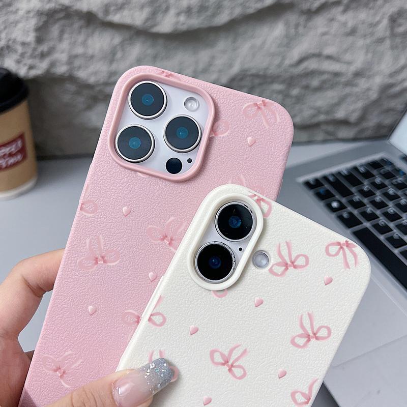 Модный Чехол с Принтом Бантов Мягкий Матовый для iPhone 16 Pro Max 15 Pro 14 13 12 11 16e 17e 17 Ударопрочный ТПУ Текстура Кожи Тонкий Чехол для Телефона