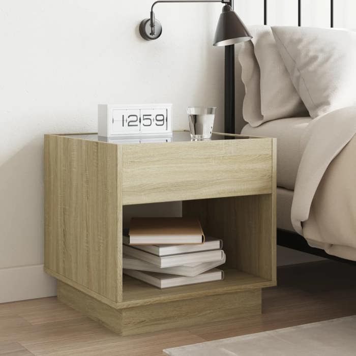 Table de chevet - Maison Exclusive - LED infini - Chêne sonoma - 50x50x50 cm