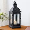 Rustic Style Metal Candle Lantern Black Candle Holder with Tempered Glass for Christmas Living Room Garden Patio Parties