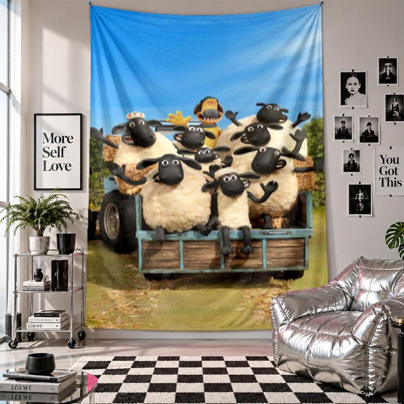 Wall TapestryShaun the Sheep Art Hanging Cloth Decorative Background Cover for Room Decoration
