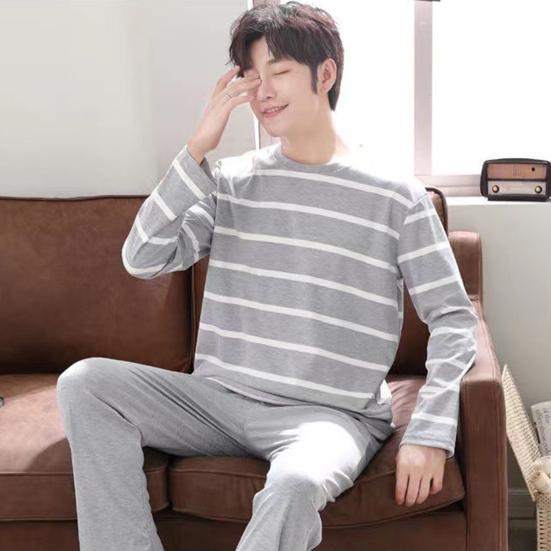 2 шт./компл., мужская домашняя одежда, прямые, широкие, теплые, эластичные, с простым полосатым принтом, мужские мягкие осенние пижамные комплекты, повседневная одежда