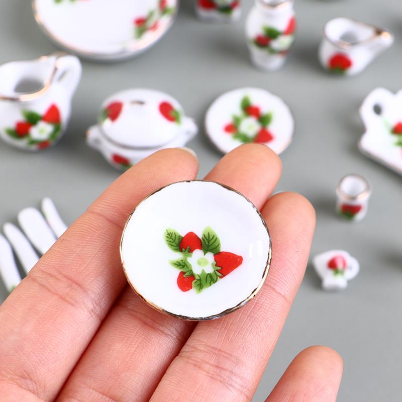 40Pcs 1:12 Dollhouse Miniature Tableware Porcelain Ceramic Tea Cup Dishes Set