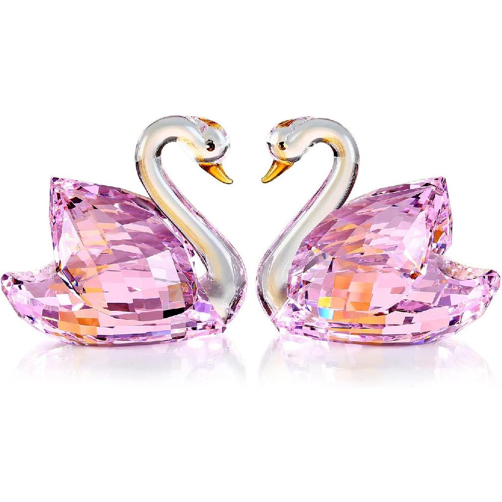 DOJOZ Crystal Swan A Pair Valentines Day Sweet Gifts Sparkle Figurine Collection Paperweight Table Centerpiece Ornament (Blue)