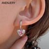 Square Pink Zircon Love Heart Pendant Hoop Earrings for Women Unique Design Party Jewelry Pendientes Brincos