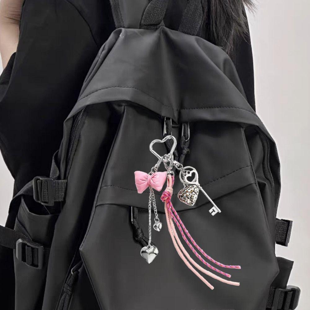 Hand-Woven Heart-shaped Mobile Pendant Nylon Rope Single Button Tassel Keychain Birthday Parties