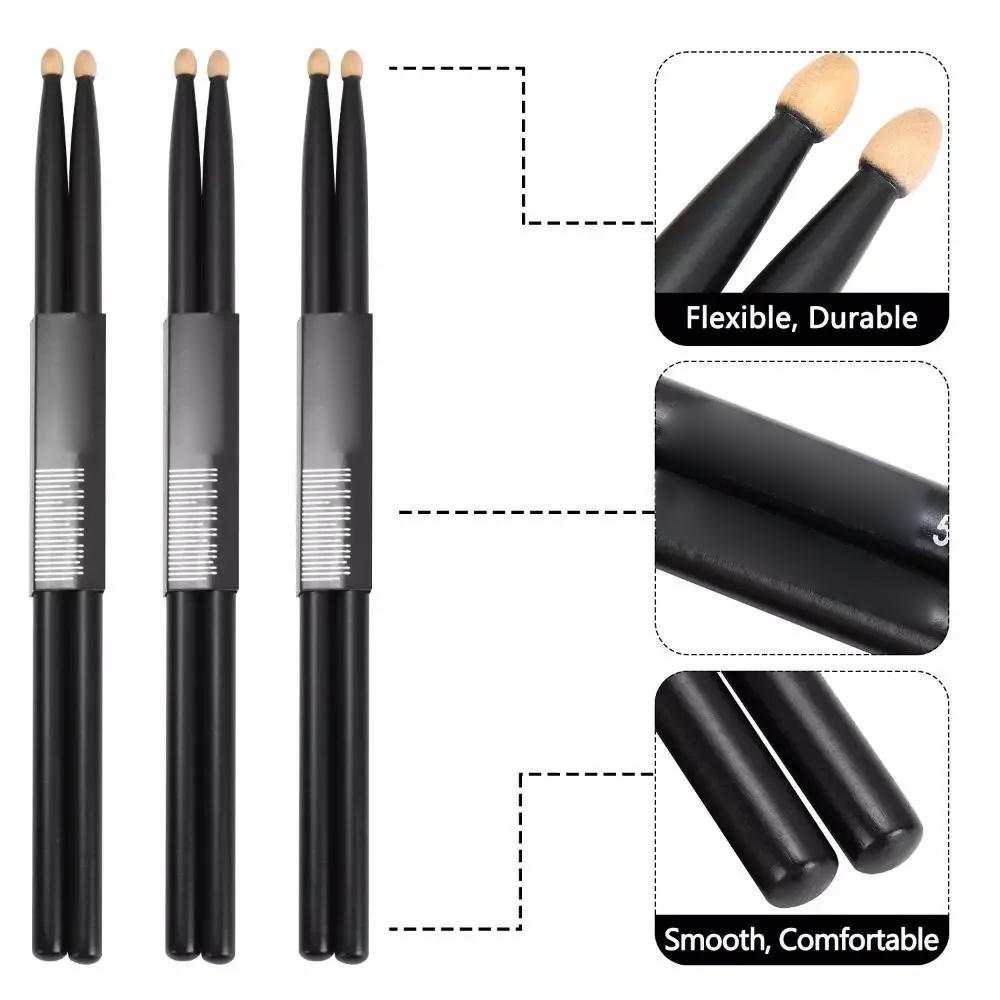 1 пара деревянных черных барабанных палочек 5A, классические кленовые барабанные палочки с каплевидной головкой и сумкой для переноски, аксессуары для музыкальных инструментов