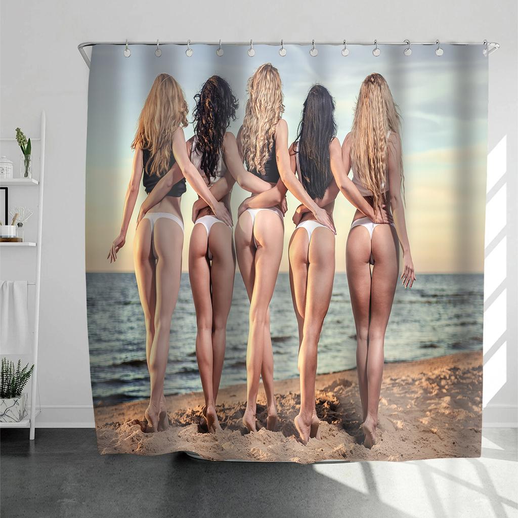 Sexy Women Bikini Waterproof Shower Curtain Man Woman Kissing High Quality Polyester Original Bathroom Curtains Rideau De Bain