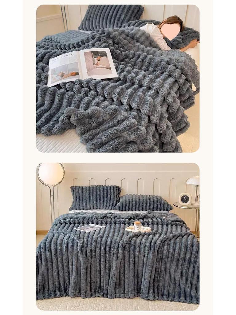 Толстое зимнее одеяло из кроличьего меха - На флисовой подкладке, Теплый коралловый флис, Фланелевое покрывало