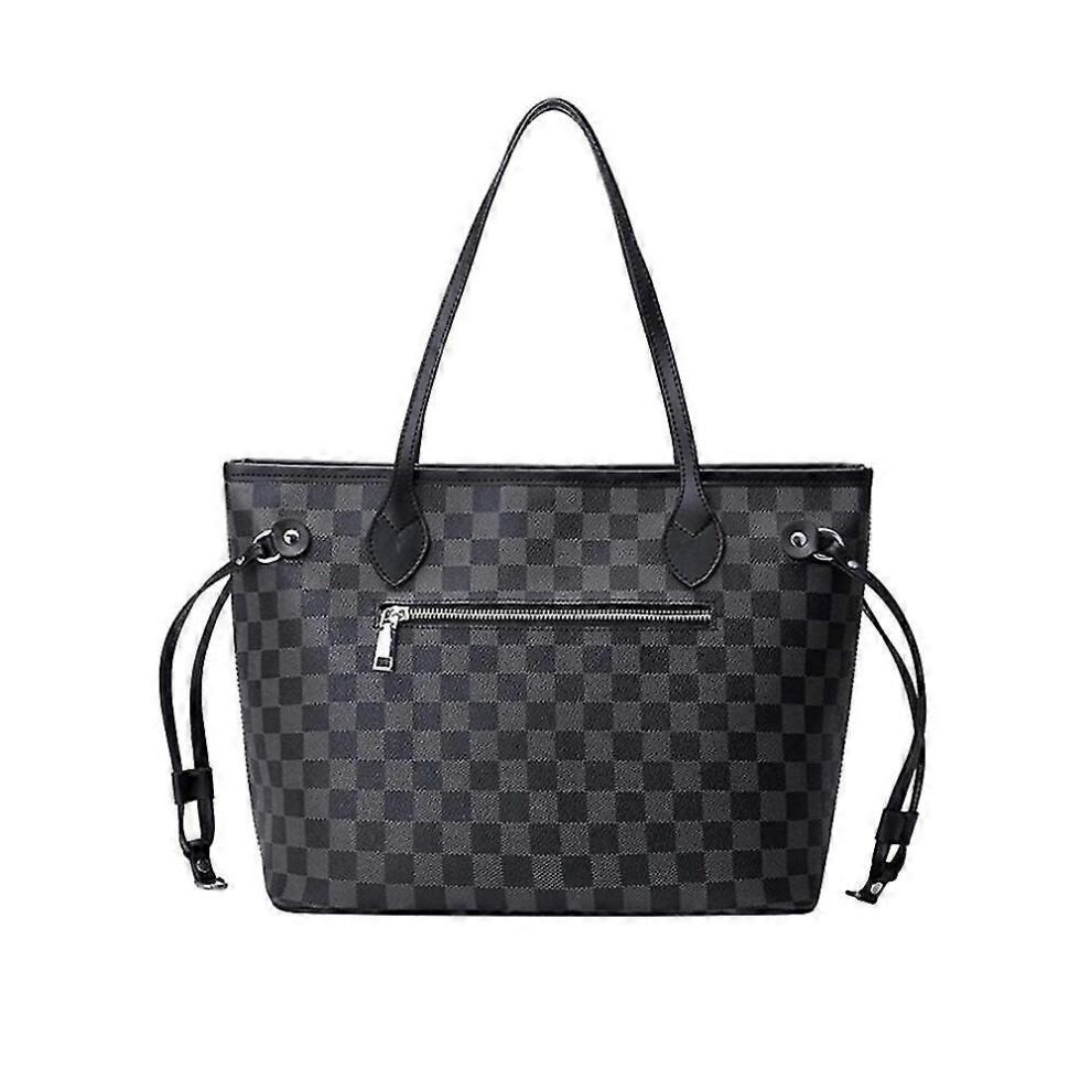 (черный) Женская клетчатая сумка-тоут через плечо, кошелек, сумка из искусственной кожи, сумка с внутренним карманом