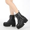 Fashion Rivets Black Heeled Boots for Women Autumn Lace Up and Zipper Women's Chunky Combat Boots Platform Heels 90s Goth