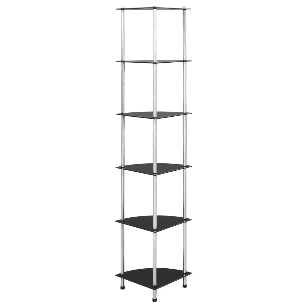 6 Shelf Glass Shelf in Black 30 x 30 x 160 cm Tempered Glass