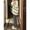 Striped Pullover Women Loose Wear Lazy Korean Gentle Pullover Thin Apricot Knitted Top Top Woman