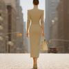 Europe and the United States 2025 autumn temperament V-neck slim-fit version medium and long hip-wrapped fashion dress women