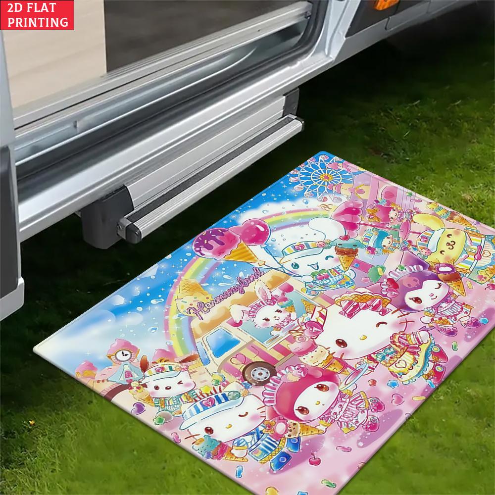 Kawaii Cute Ice Cream Cartoon Doormat, 2D Print Non-slip Floor Mat, Pink Rainbow Entrance Rug for Girls Bedroom Decor Gift