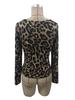 Весна Мисс. Леопардовый принт Большой круглый вырез Длинный рукав Приталенный Топы Футболка Женщины Универсальный Основной элемент гардероба Модные вещи Рубашка