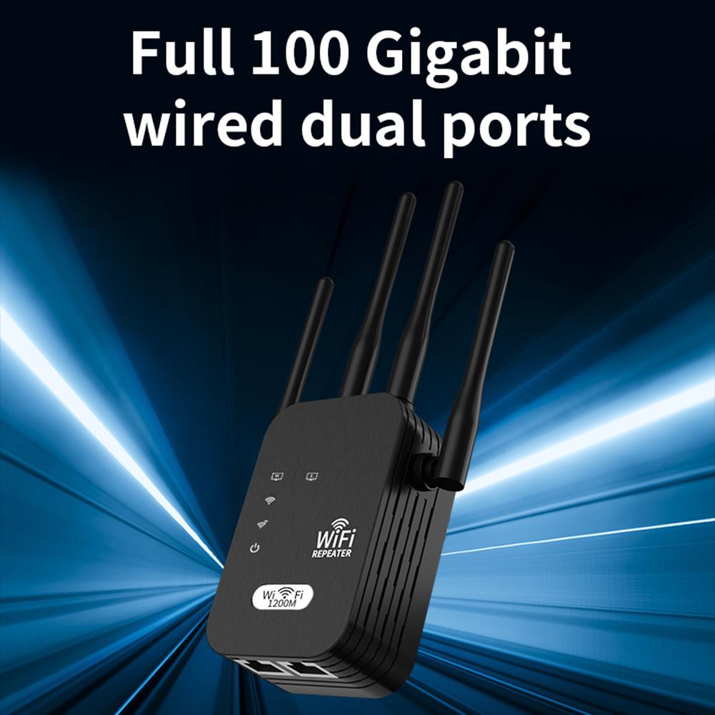 1200M four wire indoor and household 5G extension WiFi network signal amplifier black European standard plug