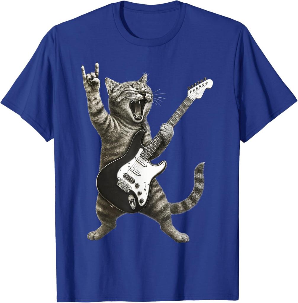 Funny Cat Playing Guitar Rock and Roll Video Games T-Shirt