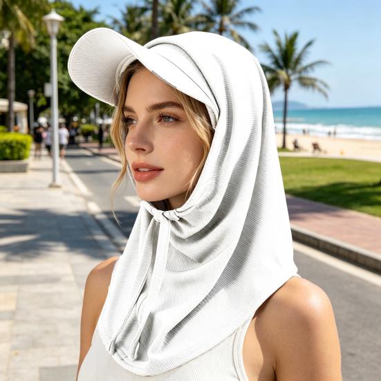 2 Pcs/Set Adjustable Fit Sun Hat with Built-In Drawstring Shawl Extended Brim Full